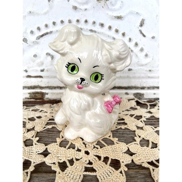 Vintage Kitschy Ceramic Puppy Dog Big Green Eyes - Picture 6 of 7